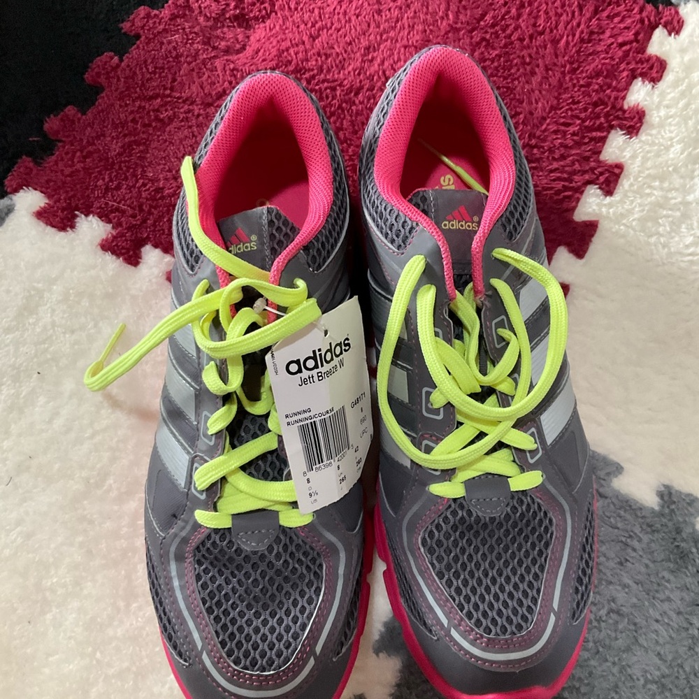 adidas Gray & Pink Women's Athletic Running Shoes with Neon Yellow Laces